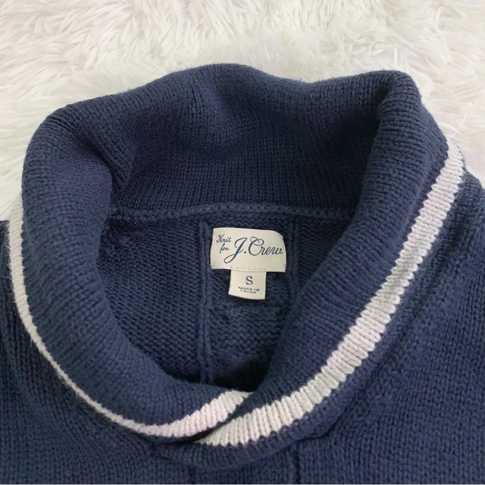 J Crew long sleeve Cotton cable-knit tipped shawl-collar sweater in‎ navy blue